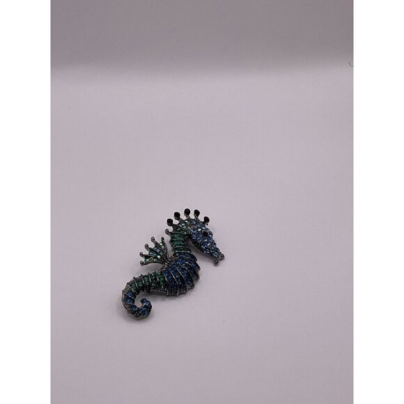 Sparkling Seahorse Brooch Pin With Blue & Green Rhinestones - Picture 6 of 6